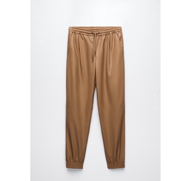ZARA FAUX LEATHER JOGGING PANTS TAUPE BROWN  SIZE M - Picture 1 of 3